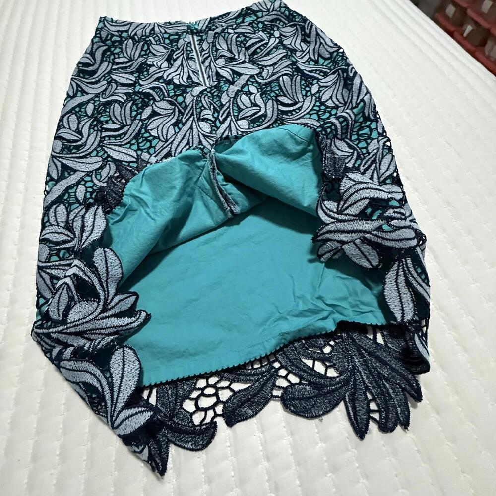 Maeve Tallulah Lace Overlay Blue Pencil Skirt Sz 6 Anthropologie - Picture 10 of 13